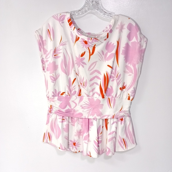 Anthropologie Postmark Floral Peplum Top in Pink Combo Size M - Picture 1 of 7